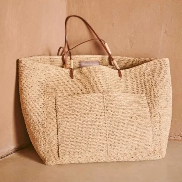 Sezane Handbags - Like New - Sezane Gaby Woven Raffia Tote Bag